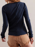 Ribbed Round Neck Long Sleeve Top - Your Second Look