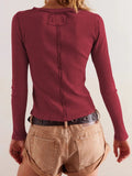 Ribbed Round Neck Long Sleeve Top - Your Second Look