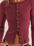 Ribbed Round Neck Long Sleeve Top - Your Second Look