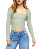 Ribbed Square Neck Long Sleeve Sweater - Your Second Look