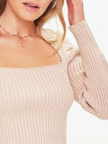 Ribbed Square Neck Long Sleeve Sweater - Your Second Look