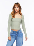 Ribbed Square Neck Long Sleeve Sweater - Your Second Look