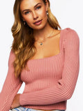 Ribbed Square Neck Long Sleeve Sweater - Your Second Look