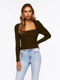 Ribbed Square Neck Long Sleeve Sweater - Your Second Look