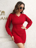 Ribbed V - Neck Sweater Dress - Your Second Look