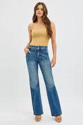 RISEN Full Size Tummy Control High Rise Bootcut Jeans with Double Button Waistband Plus Size - Your Second Look