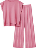 Round Neck Cap Sleeve Top and Pants Knit Set - Your Second Look