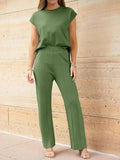 Round Neck Cap Sleeve Top and Pants Knit Set - Your Second Look