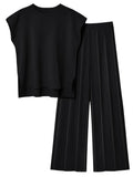 Round Neck Cap Sleeve Top and Pants Knit Set - Your Second Look