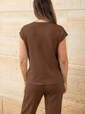 Round Neck Cap Sleeve Top and Pants Knit Set - Your Second Look