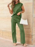 Round Neck Cap Sleeve Top and Pants Knit Set - Your Second Look