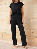 Round Neck Cap Sleeve Top and Pants Knit Set - Your Second Look