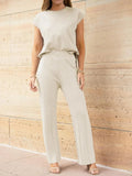 Round Neck Cap Sleeve Top and Pants Knit Set - Your Second Look