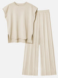 Round Neck Cap Sleeve Top and Pants Knit Set - Your Second Look