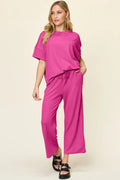 Round Neck Short Sleeve T-Shirt and Wide Leg Pants - Your Second Look