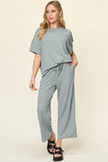 Round Neck Short Sleeve T-Shirt and Wide Leg Pants - Your Second Look