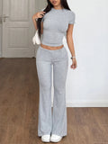 Round Neck Short Sleeve Top and Pants Set - Your Second Look