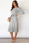 Round Neck Tie Waist Sweater Dress - Your Second Look