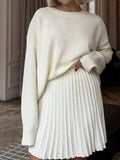 Round Neck Top and Pleated Skirt Sweater Set - Your Second Look