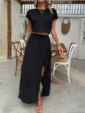 Round Neck Top and Slit Skirt Set - Your Second Look