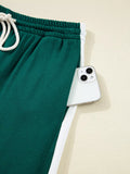 Round Neck Top and Stripe Detail Drawstring Pants Set - Your Second Look
