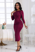 Ruched Boat Neck Midi Dress - Your Second Look
