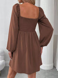 Ruched Square Neck Long Sleeve A - Line Dress - Your Second Look