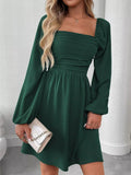 Ruched Square Neck Long Sleeve A - Line Dress - Your Second Look