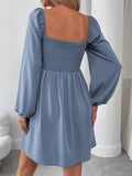 Ruched Square Neck Long Sleeve A - Line Dress - Your Second Look