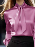 Satin Bow Tie Long Sleeve Blouse - Your Second Look