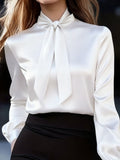 Satin Bow Tie Long Sleeve Blouse - Your Second Look