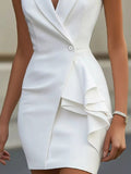 Sleeveless Lapel Collar Ruffle Dress - Your Second Look