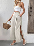 Slit Wide Leg Pleated Pants - Your Second Look