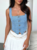 Smocked Square Neck Denim Top - Your Second Look