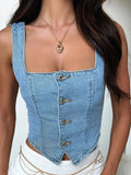 Smocked Square Neck Denim Top - Your Second Look