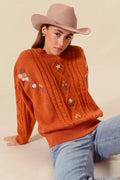 SO ME Embroidered Flower Cable Knitted Sweater - Your Second Look