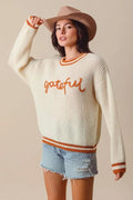 SO ME Thanksgiving Grateful Lettering Stitch Sweater - Your Second Look
