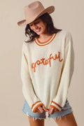 SO ME Thanksgiving Grateful Lettering Stitch Sweater - Your Second Look