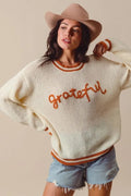 SO ME Thanksgiving Grateful Lettering Stitch Sweater - Your Second Look