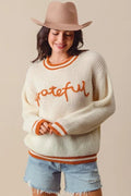 SO ME Thanksgiving Grateful Lettering Stitch Sweater - Your Second Look
