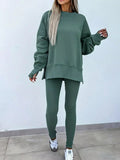 Solid Color Oversize Slit Sweatshirt and Ribbed Leggings 2pcs Set - Your Second Look