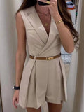Solid Sleeveless Surplice Romper - Your Second Look
