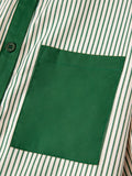 Stripe Color Block Patchwork Shirt Collar Button Down Puff Sleeve Mini Dress - Your Second Look