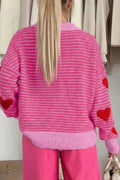 Stripe Contrast Heart Pattern Valentine Knit Sweater - Your Second Look