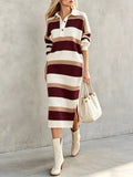 Striped Polo Collar Long Sleeve Sweater Dress - Your Second Look