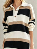 Striped Polo Collar Long Sleeve Sweater Dress - Your Second Look