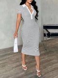 Striped Polo Collar Midi Dress - Your Second Look
