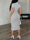 Striped Polo Collar Midi Dress - Your Second Look
