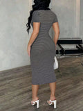 Striped Polo Collar Midi Dress - Your Second Look