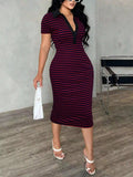 Striped Polo Collar Midi Dress - Your Second Look